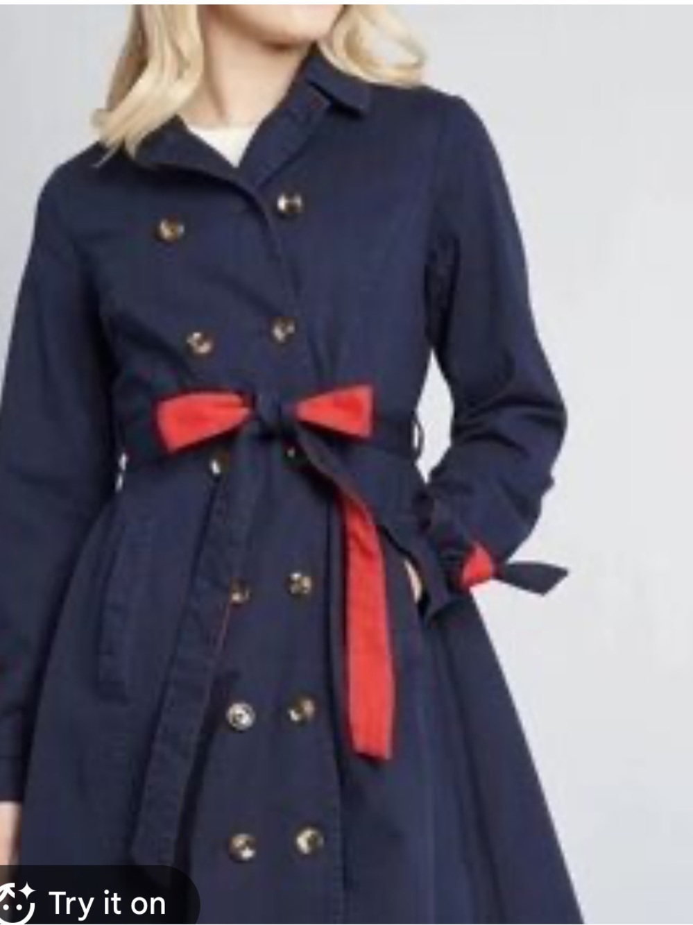 Woman’s mod cloth small  Navy Double-Breasted Trench Coat with Red Trim